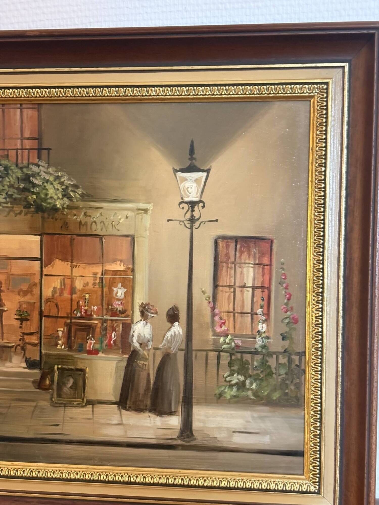 Oil Painting Panel Scene Parisian Street Paris Antique Romantic