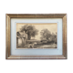 Painting drawing XIX ° Dijon St Benigne fisherman l'Ouche and frame