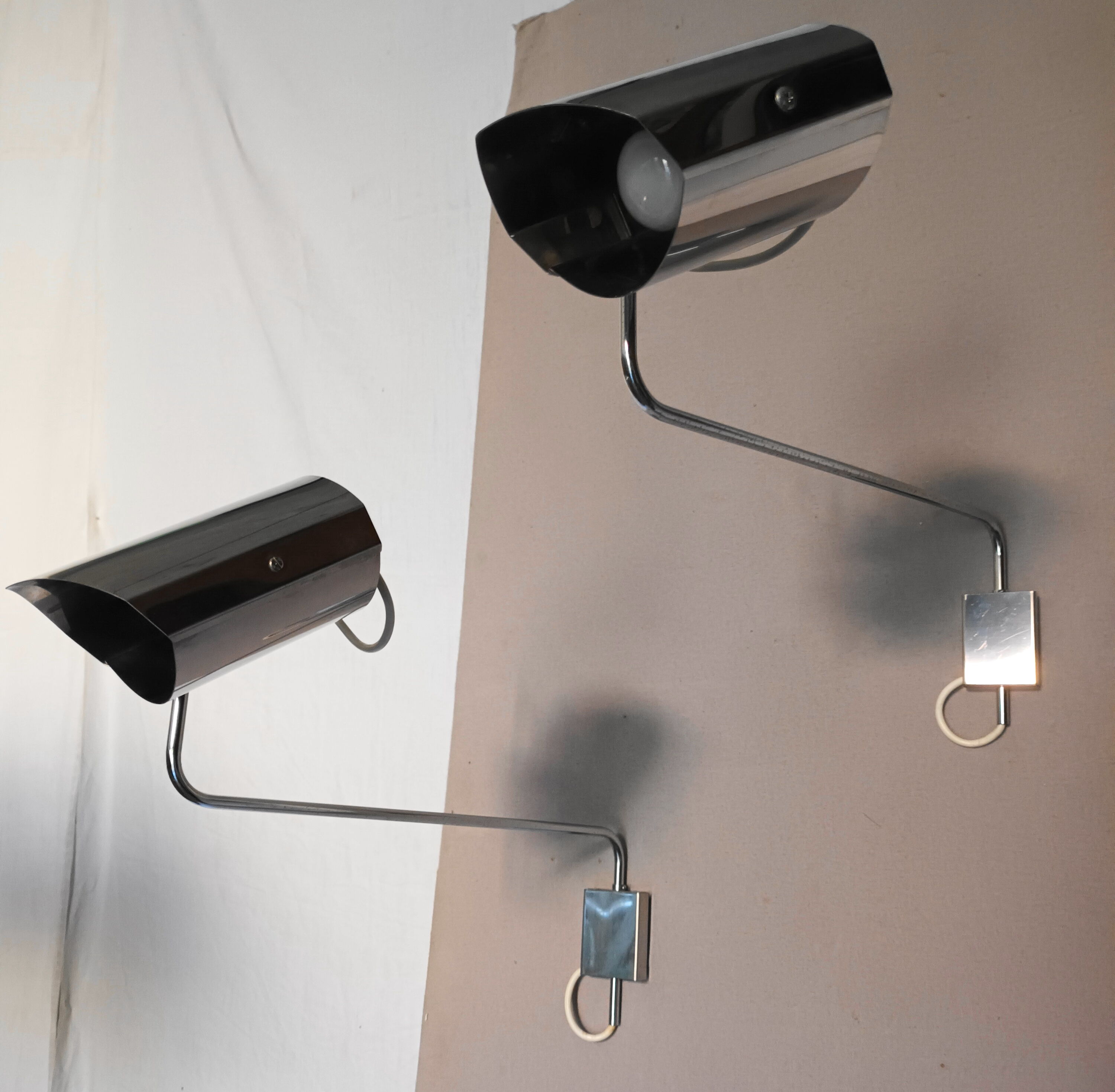 Pair of large chrome wall lamps from the 70s