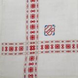 antique red and white table service "DB" tablecloth 1.55m x 2.20m and its 12 napkins
