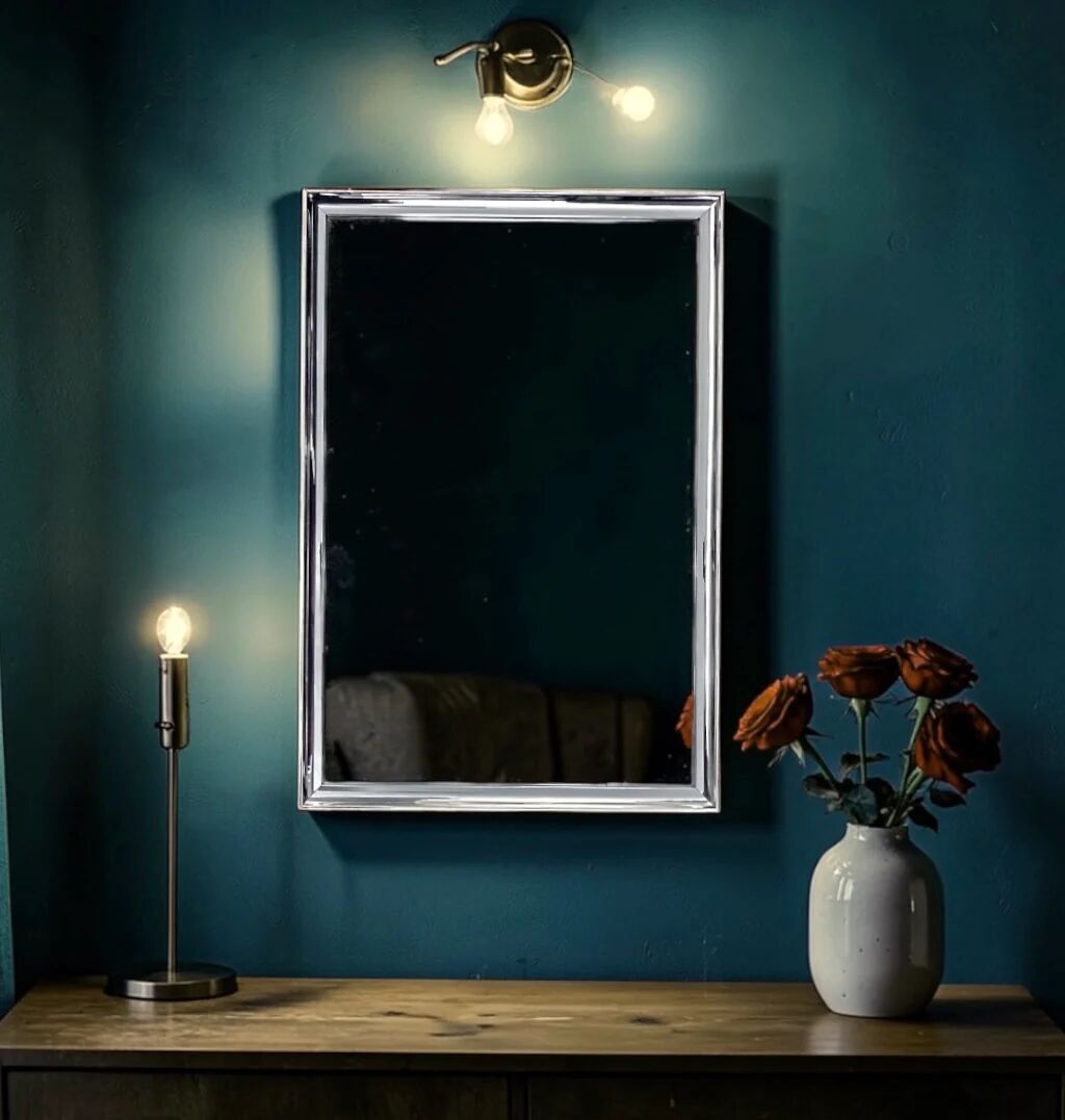 Vintage rectangular mirror Deknudt – polished aluminium frame – Belgium 1970s