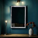 Vintage rectangular mirror Deknudt – polished aluminium frame – Belgium 1970s