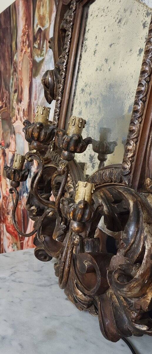 Large Venetian wall mirror in Louis XV style with 5 light arms.