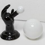 Main wall lamp in black ceramic 1960 original opaline globe