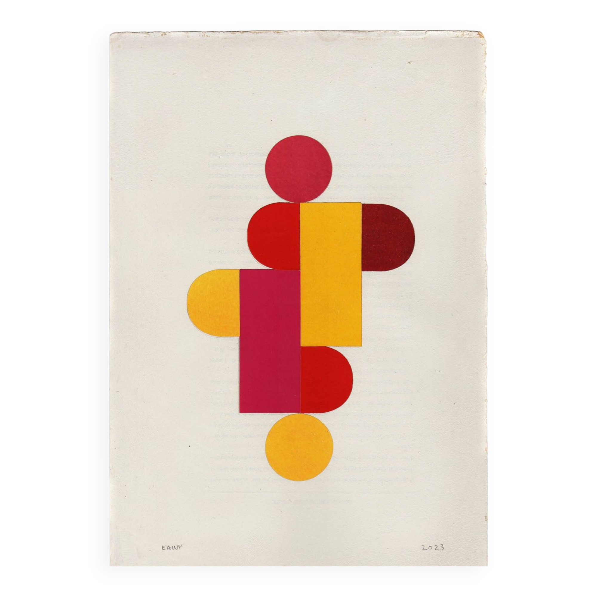 Collage on old paper - Pop yellow red and pink - signed eawy