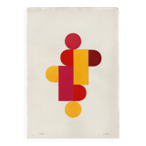 Collage on old paper - Pop yellow red and pink - signed eawy