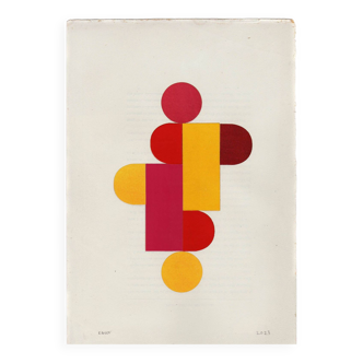 Collage on old paper - Pop yellow red and pink - signed eawy