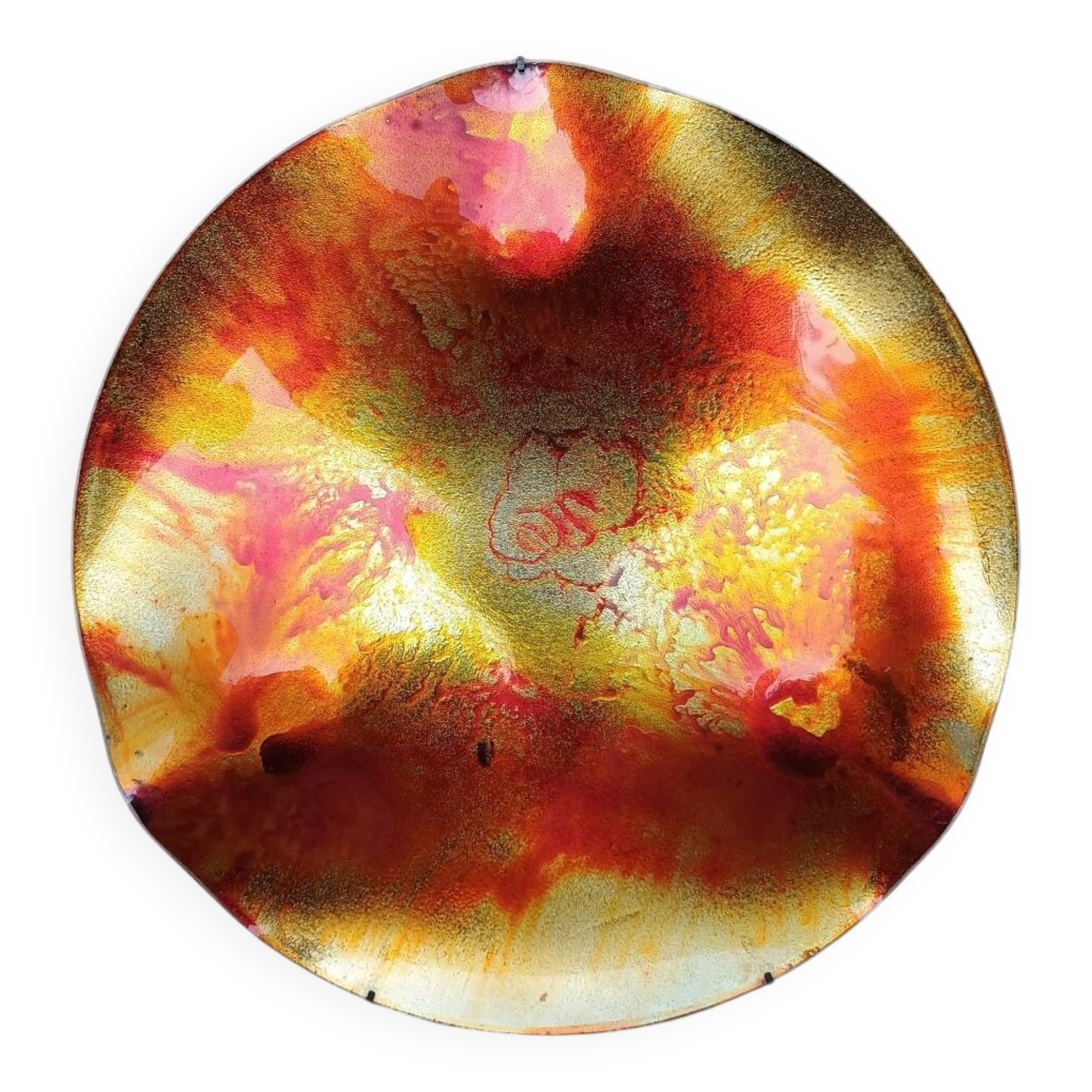 Contemporary decorative glass plate signed Cesart Italy 1980 glazed