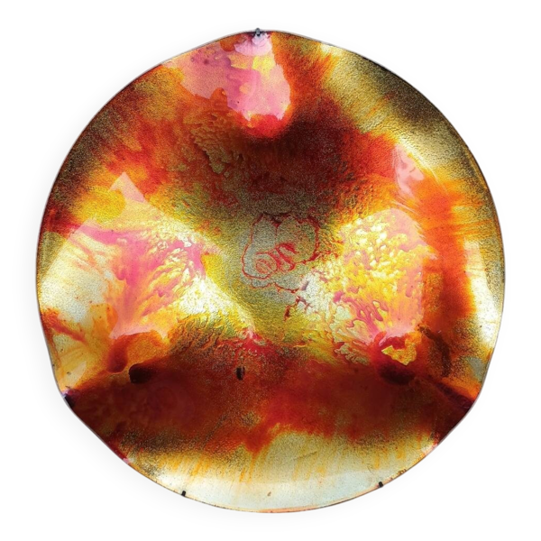 Assiette décorative contemporaine verre signé Cesart Italie 1980 glaçure