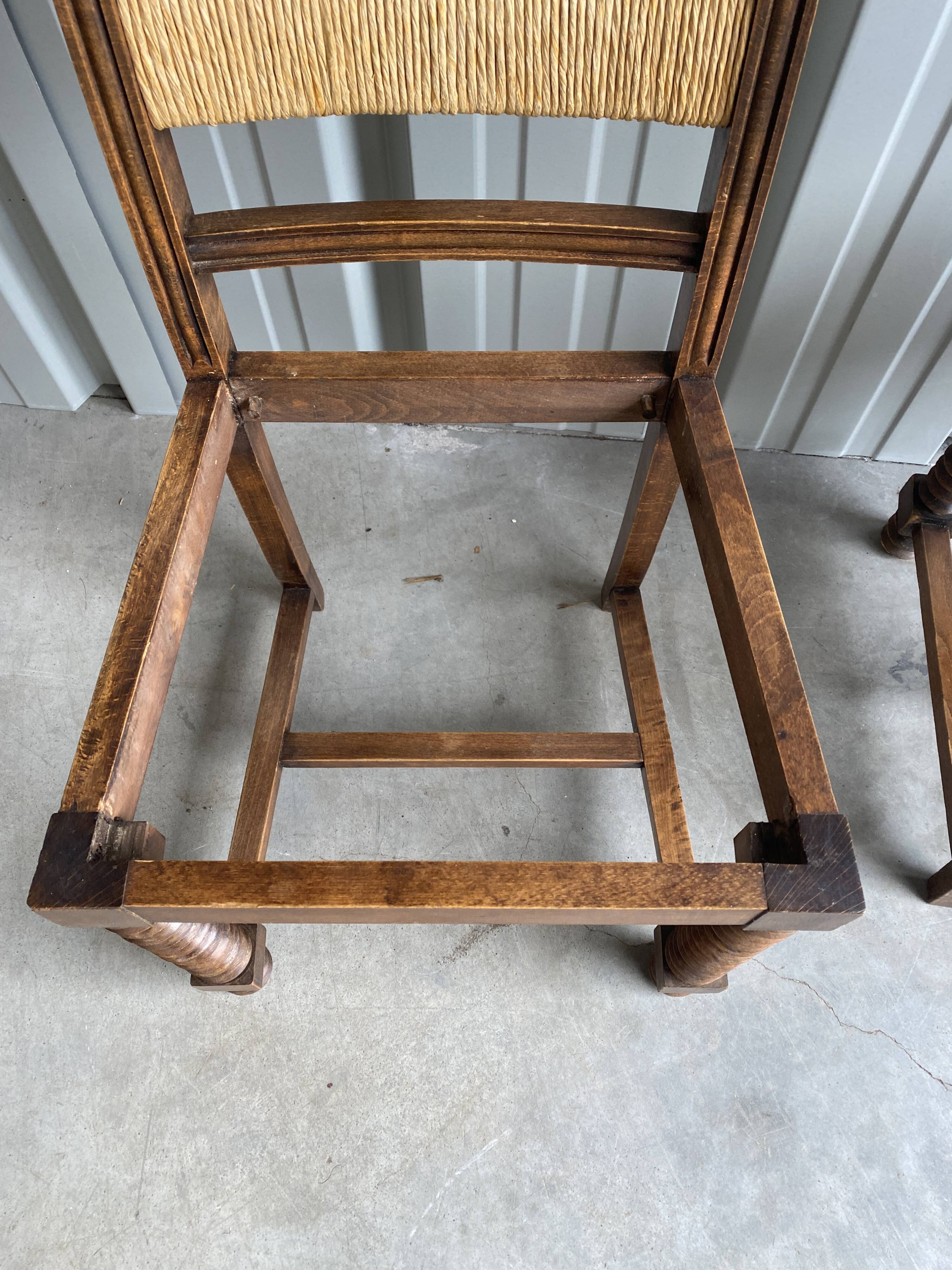 4 chaises paillées années 40