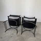 Pair of leather “curule” emperor armchairs