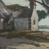 Pastel on cardboard by Désiré Lucas representing a Morbihan chapel