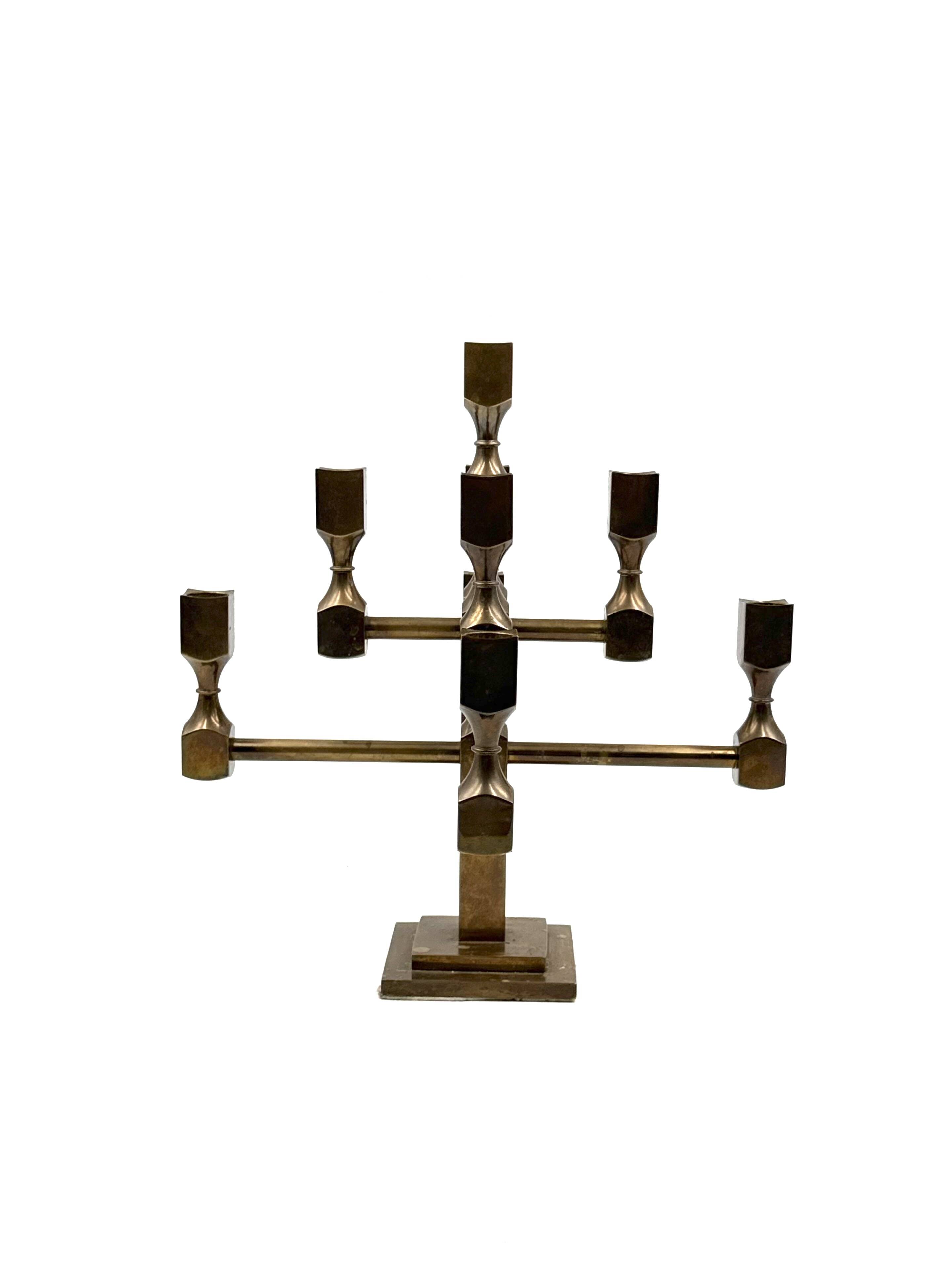 Modern solid brass candelabra, Lars Bergsten, Gusum Sweden 1990