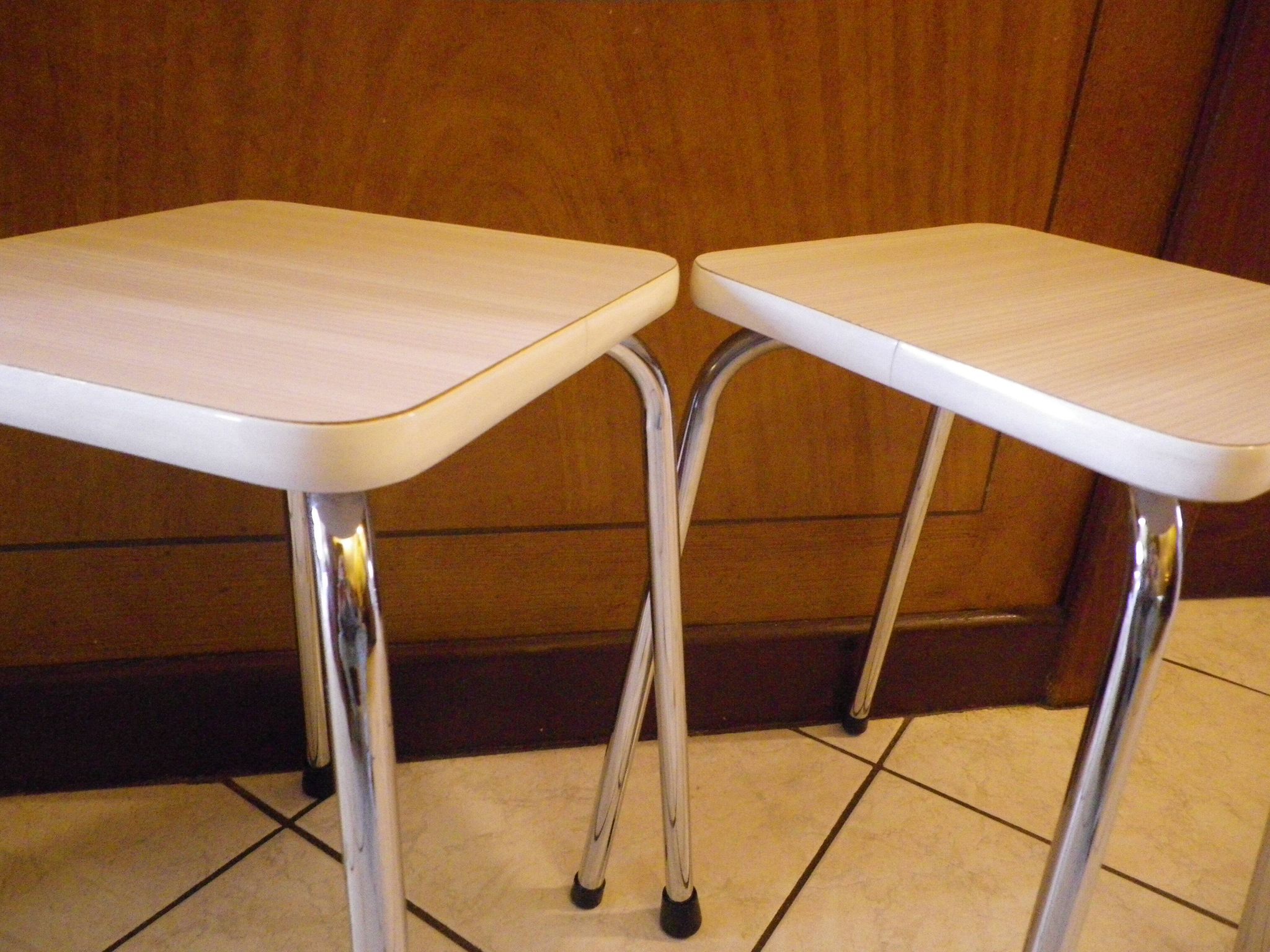 2 Scandinavian Style Stools in Formica and Chrome Steel, 1950s-60s