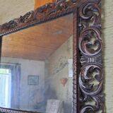 Rectangular Bisaut mirror with carved wooden frame, HENRI II style