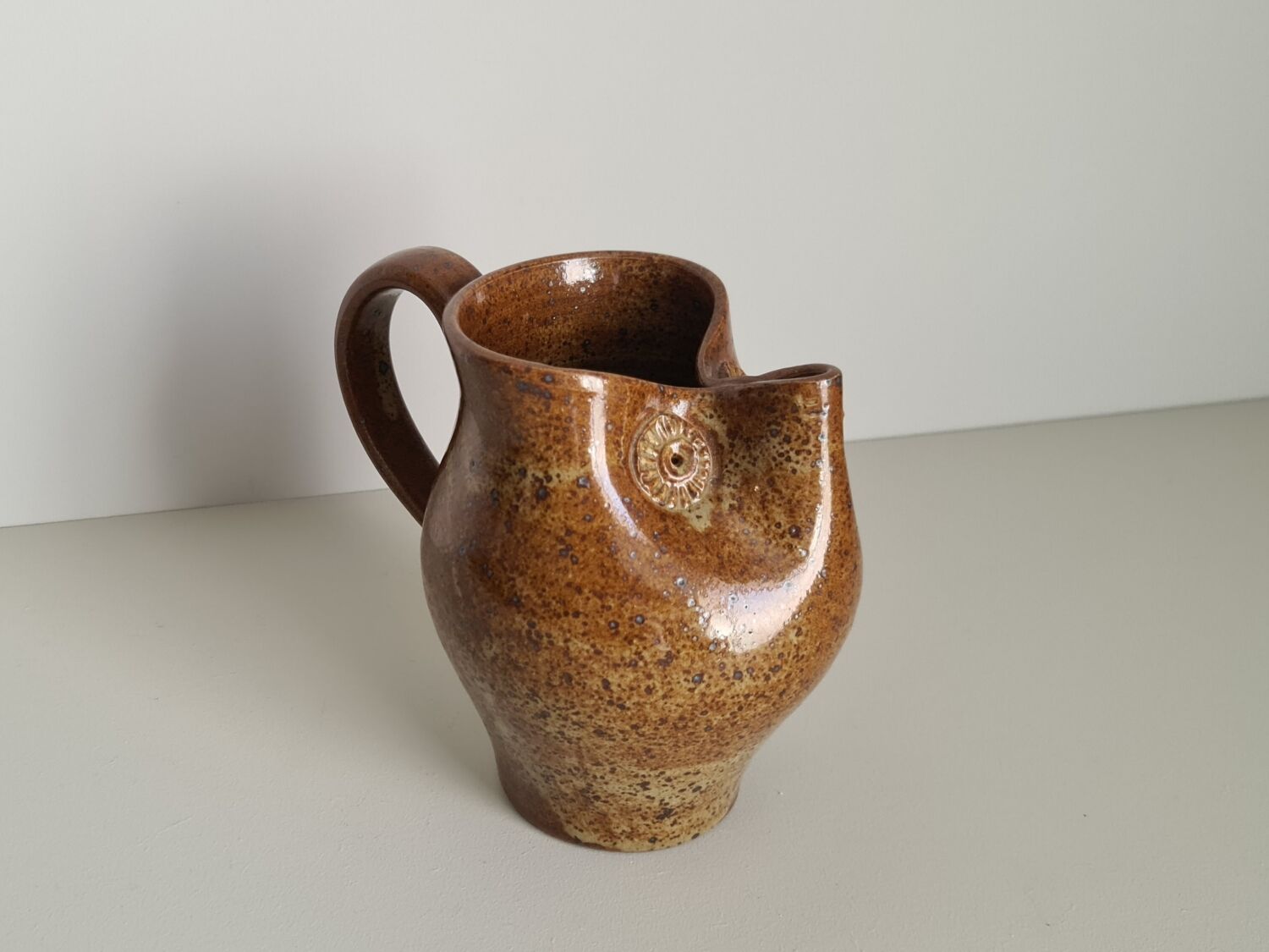 Zoomorphic pitcher owl or owl in pyrite stoneware / collection / ceramics / vintage / France / 50s / mid-century / twentieth century