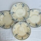 Set of 4 hollow aasiettes model Venice Opaque porcelain of Gien iron earth blue floral decoration