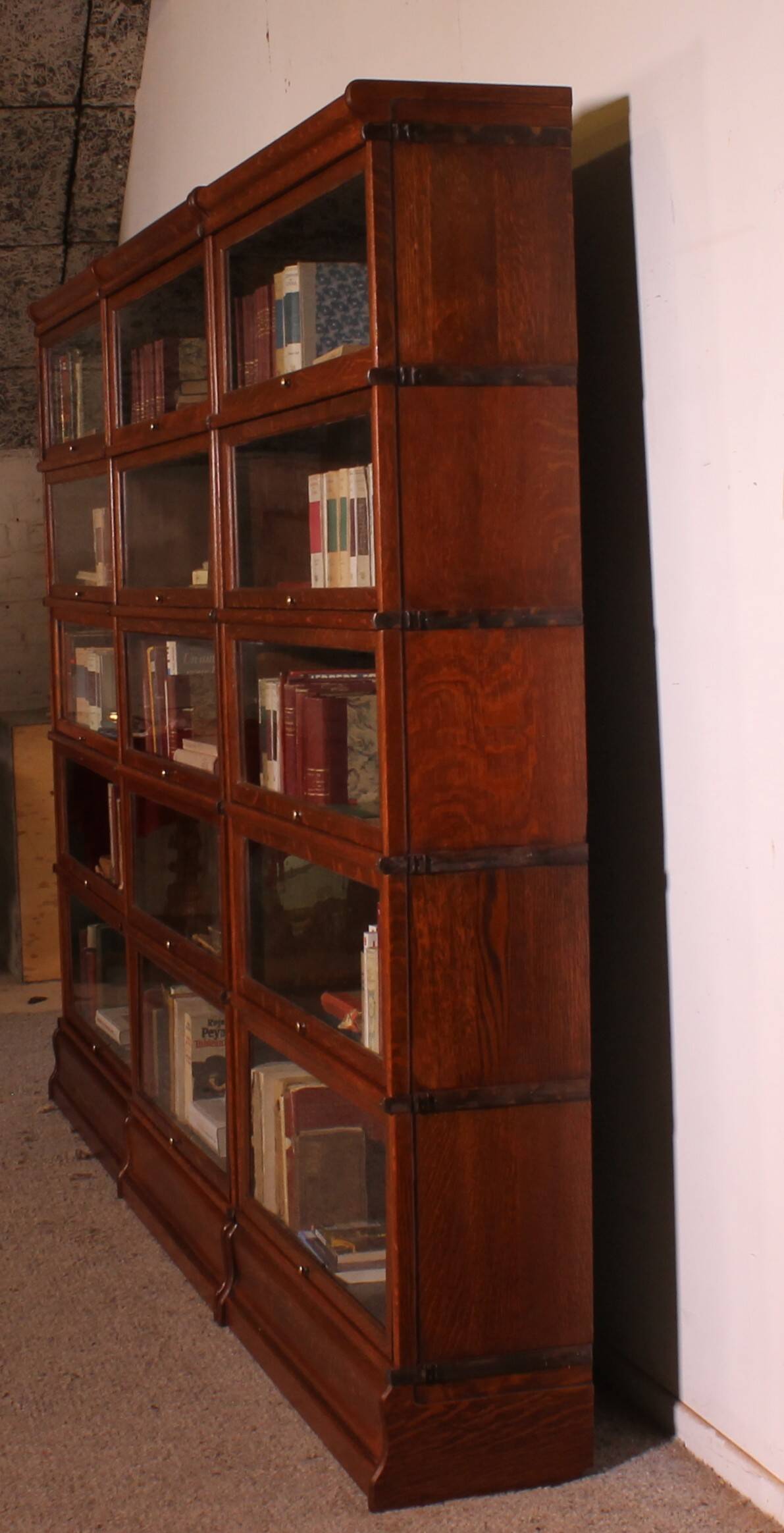 Library Wall of 3 Globe Wernicke Modules in Oak - 19th Century