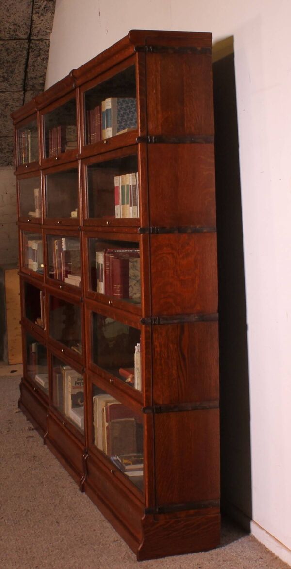 Mur de bibliothèque de 3 modules Globe Wernicke en chêne -19° siècle