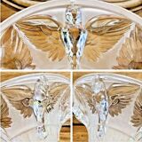 Art Deco lamp with glass tube base Petitot bird basin signed Jean Boris Lacroix