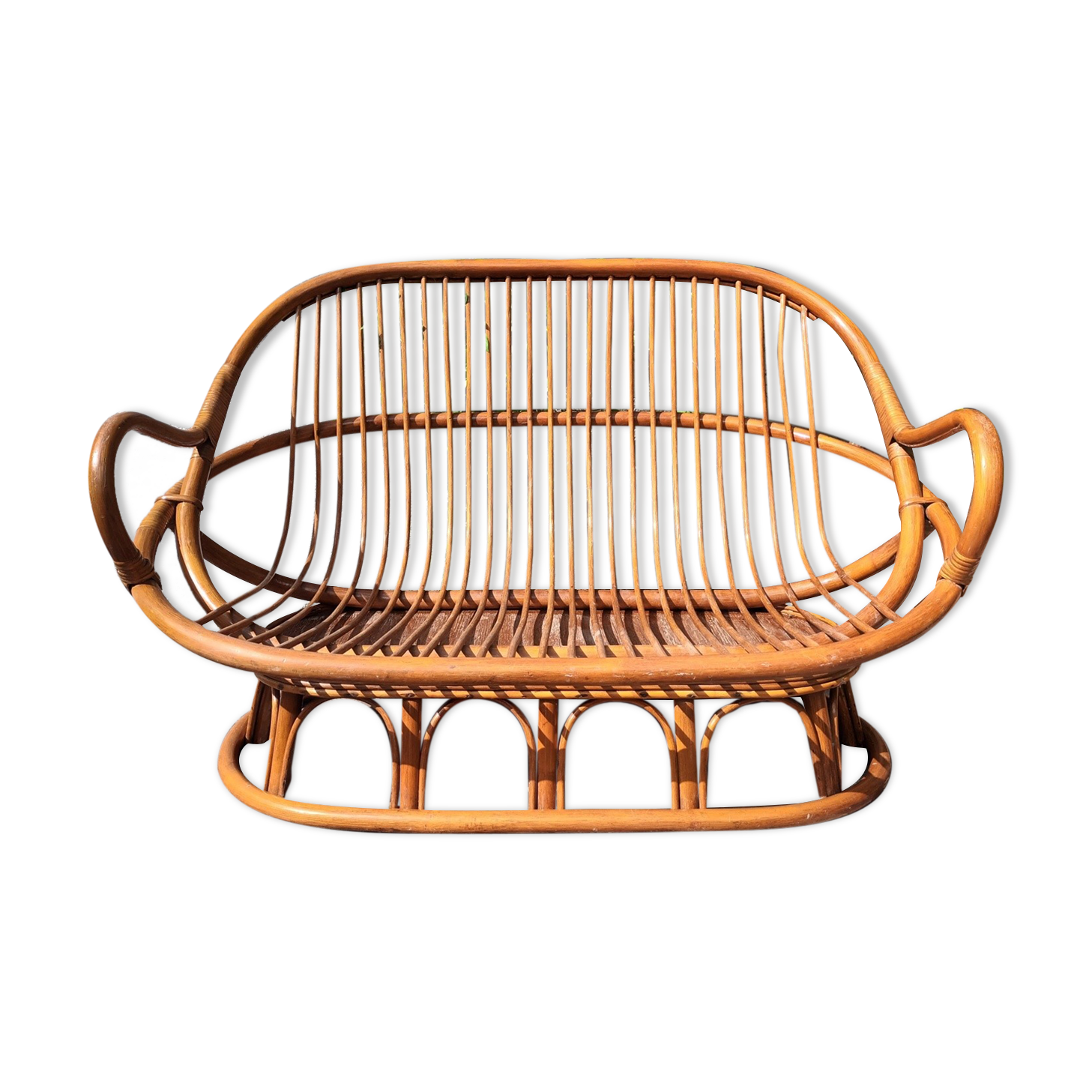 Rattan bench 70s