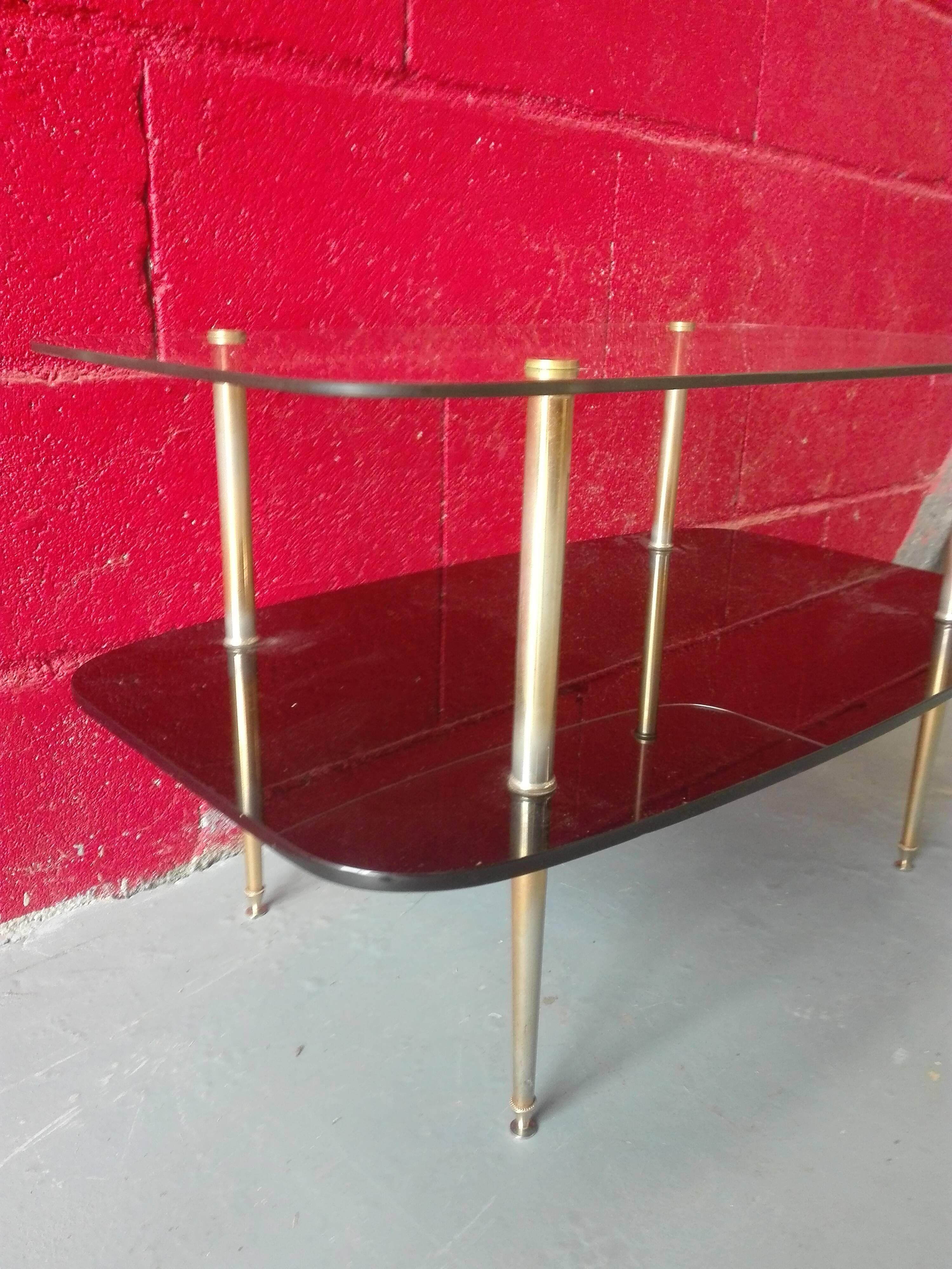 Vintage glass and gold metal coffee table 1950