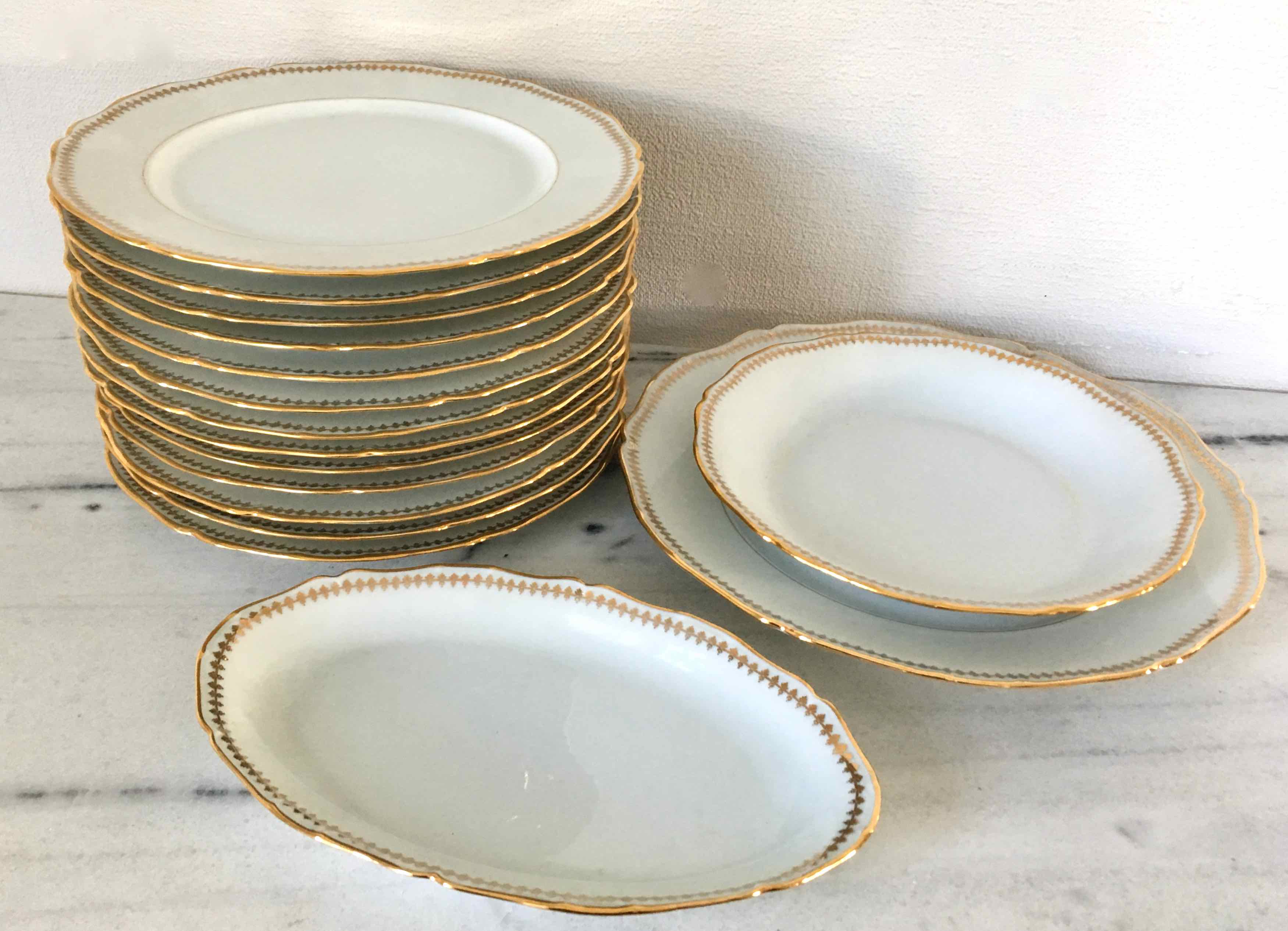 Set 12 plates and 3 dishes porcelain of Sologne