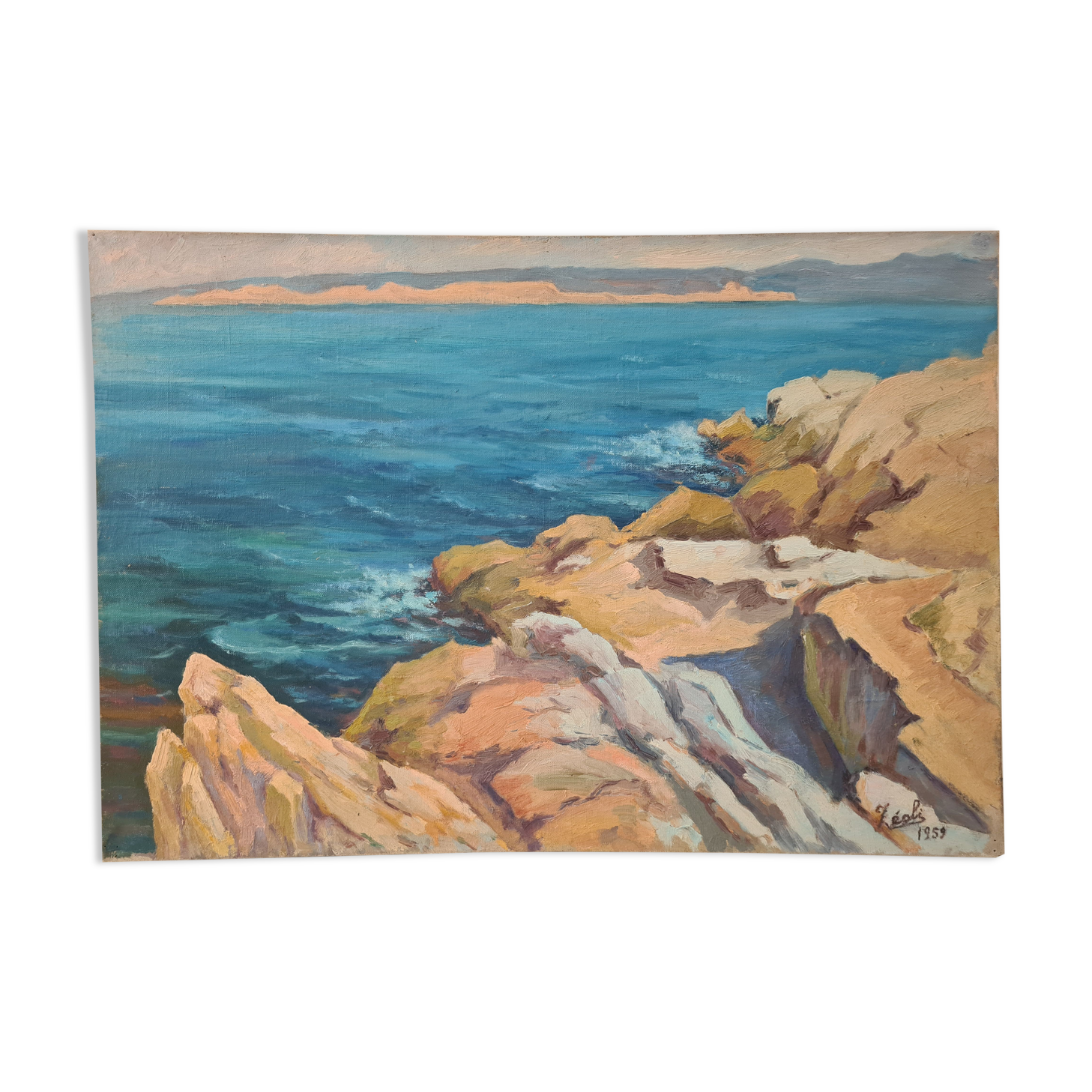 Les Calanques - Rochers à la Madrague (Marseille) - Oil on canvas signed