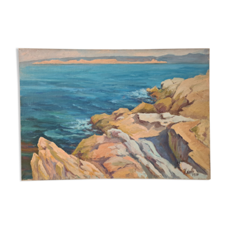 Les Calanques - Rochers à la Madrague (Marseille) - Oil on canvas signed