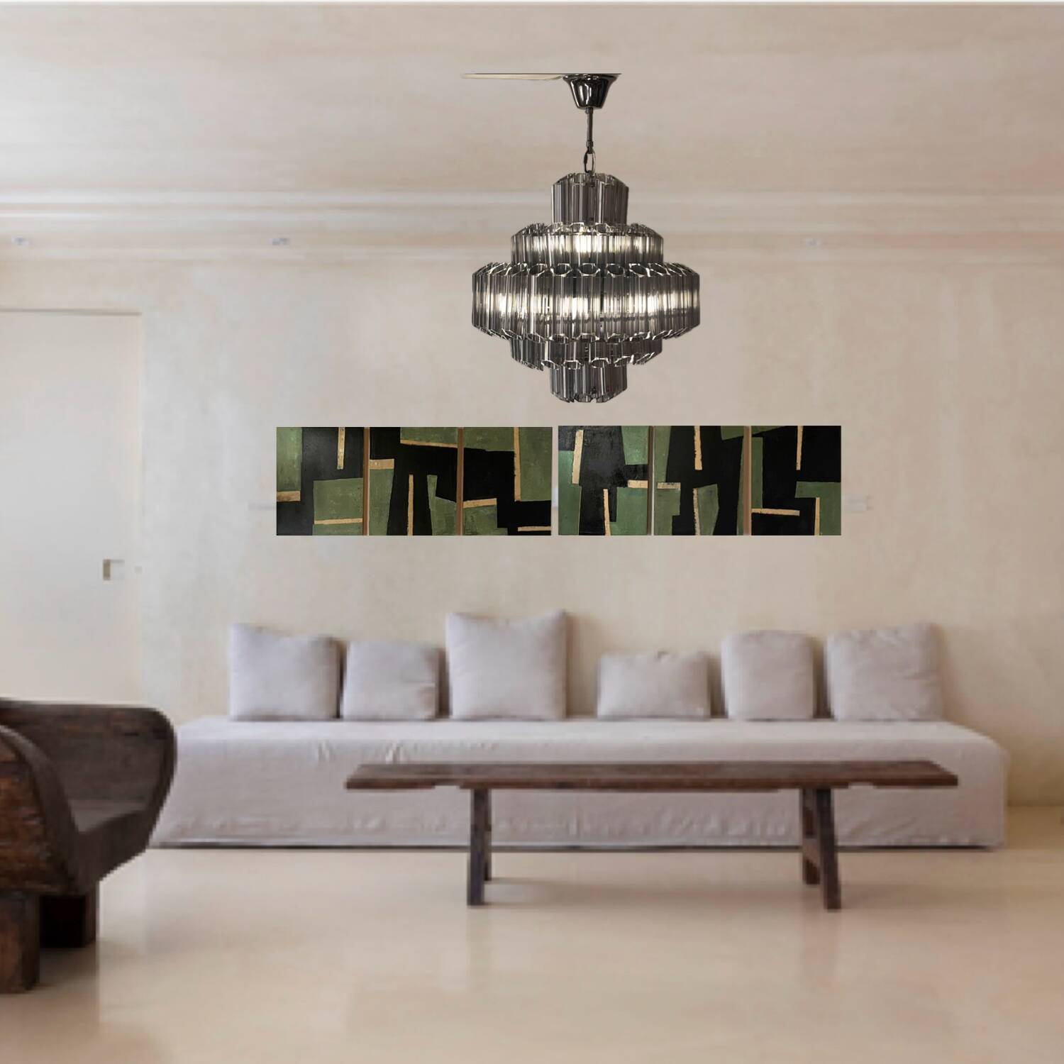 Lustre XL suspension verre fumé gris
