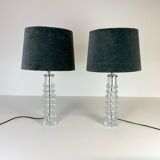 Pair of mid-century crystal lamps by Carl Fagerlund for Orrefors Sweden, 1970s.