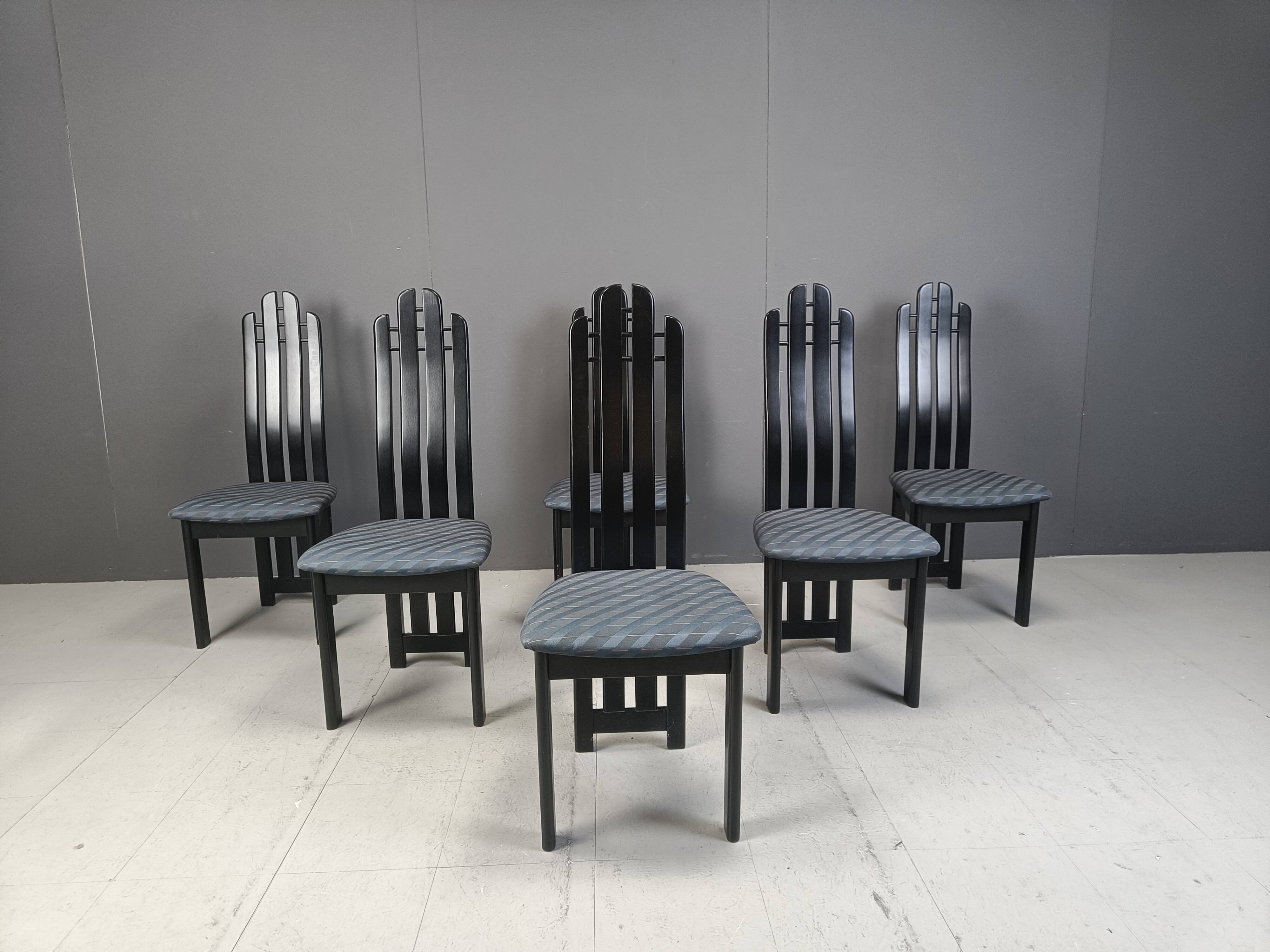 Vintage post modern black wooden dining chairs, 1980s