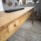 Pine and oak farmhouse table with multiple drawers, communal type, 240cm.