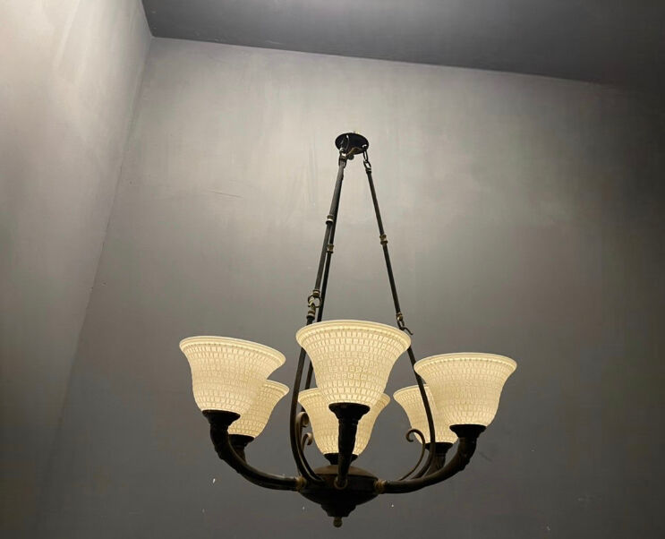 Vintage bronze Murano glass chandelier 1960s