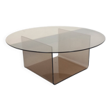 Vintage round coffee table in glass and plexiglass, Space Age style from the 70s.