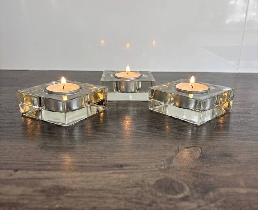 Set of 3 Cubic Glass Candle Holders