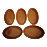 Set of 5 small old enameled terracotta dishes