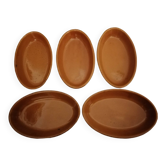 Set of 5 small old enameled terracotta dishes