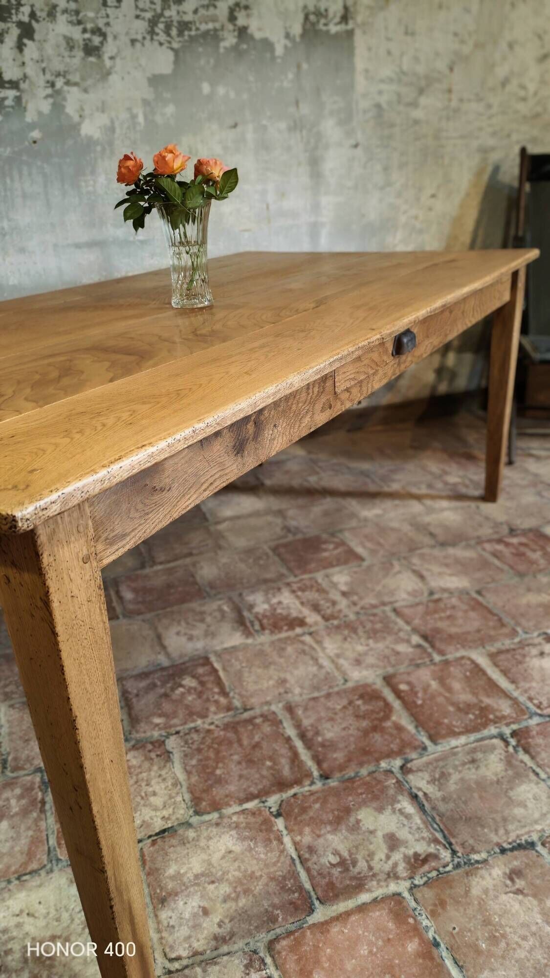 Large authentic farmhouse table made of solid French oak.