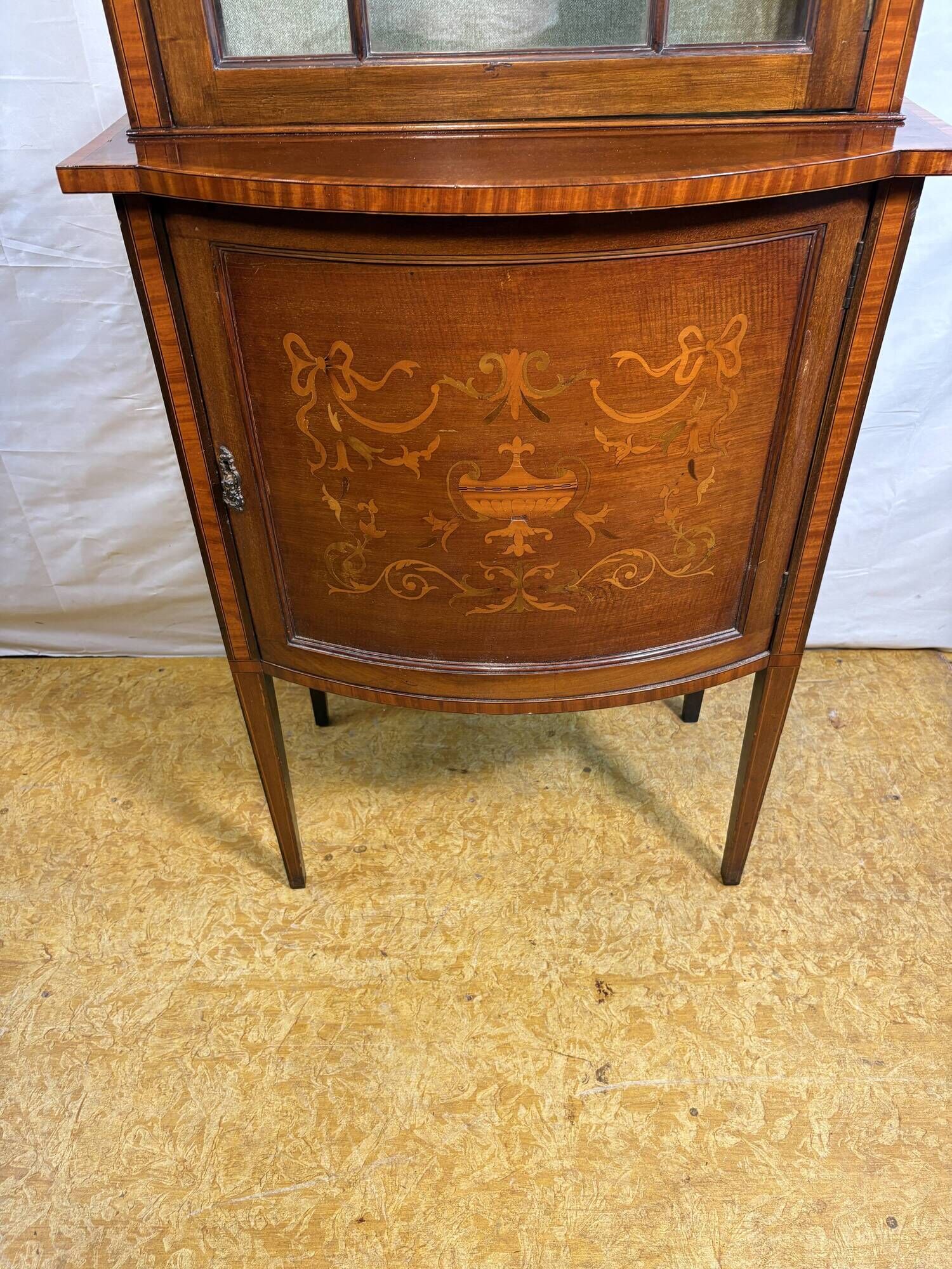 Stunning Antique Edwardian Inlaid Mahogany Bow-Front Silver Display Cabinet