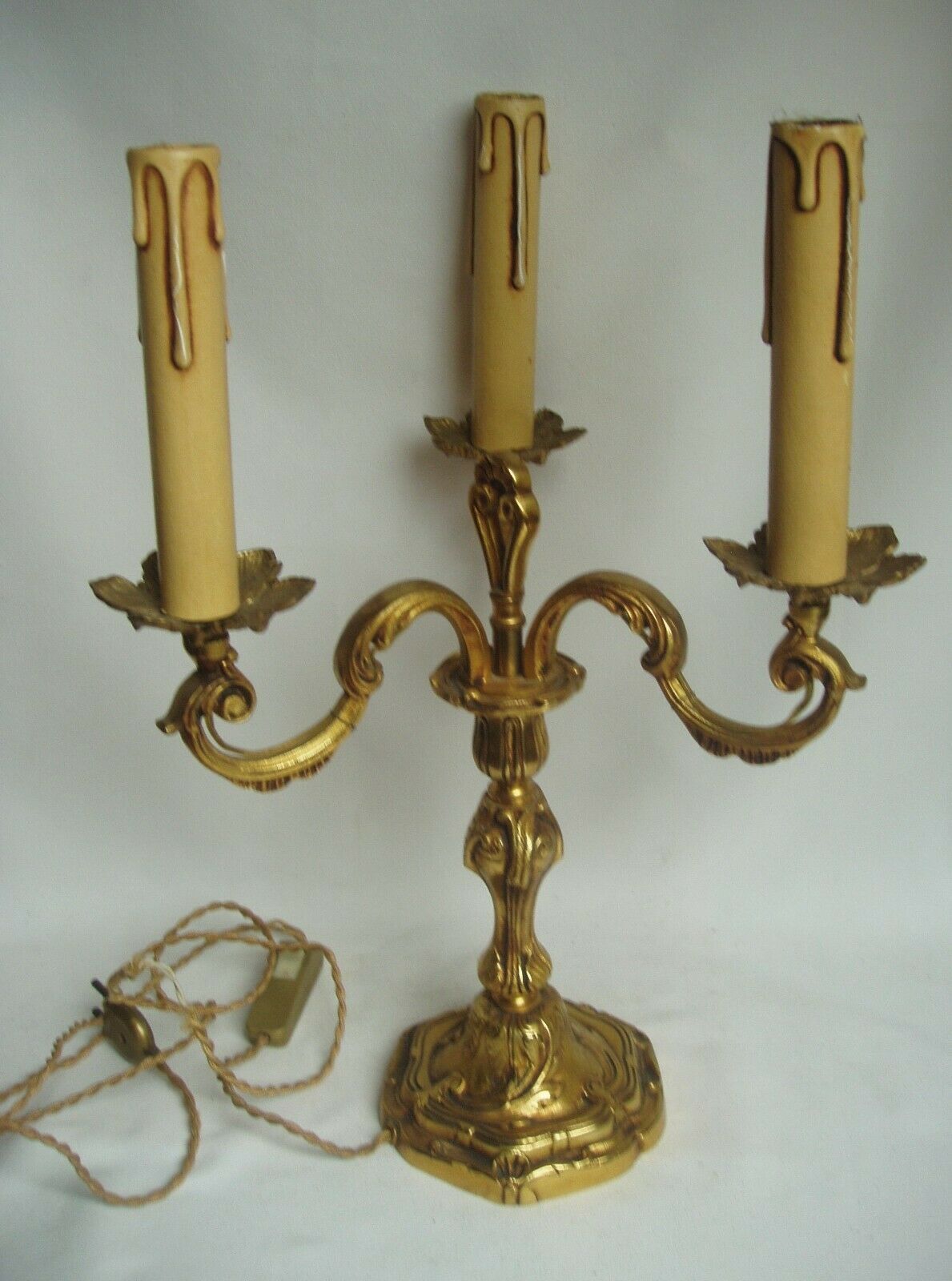 Pair of 3-light bronze Louis XV style table lamps