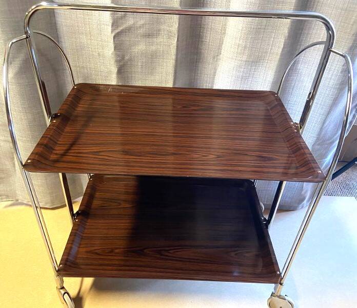 Antique & Vintage Side Table Folding Rolling Serving Cart Bar Design