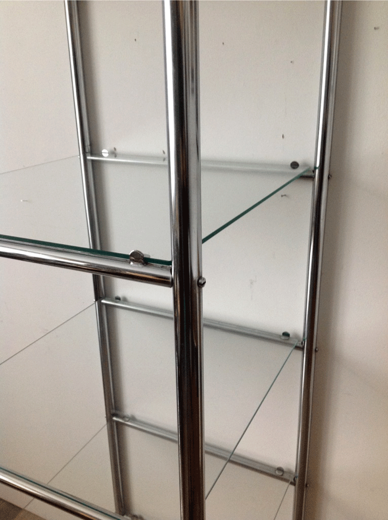 Chrome and glass shelves