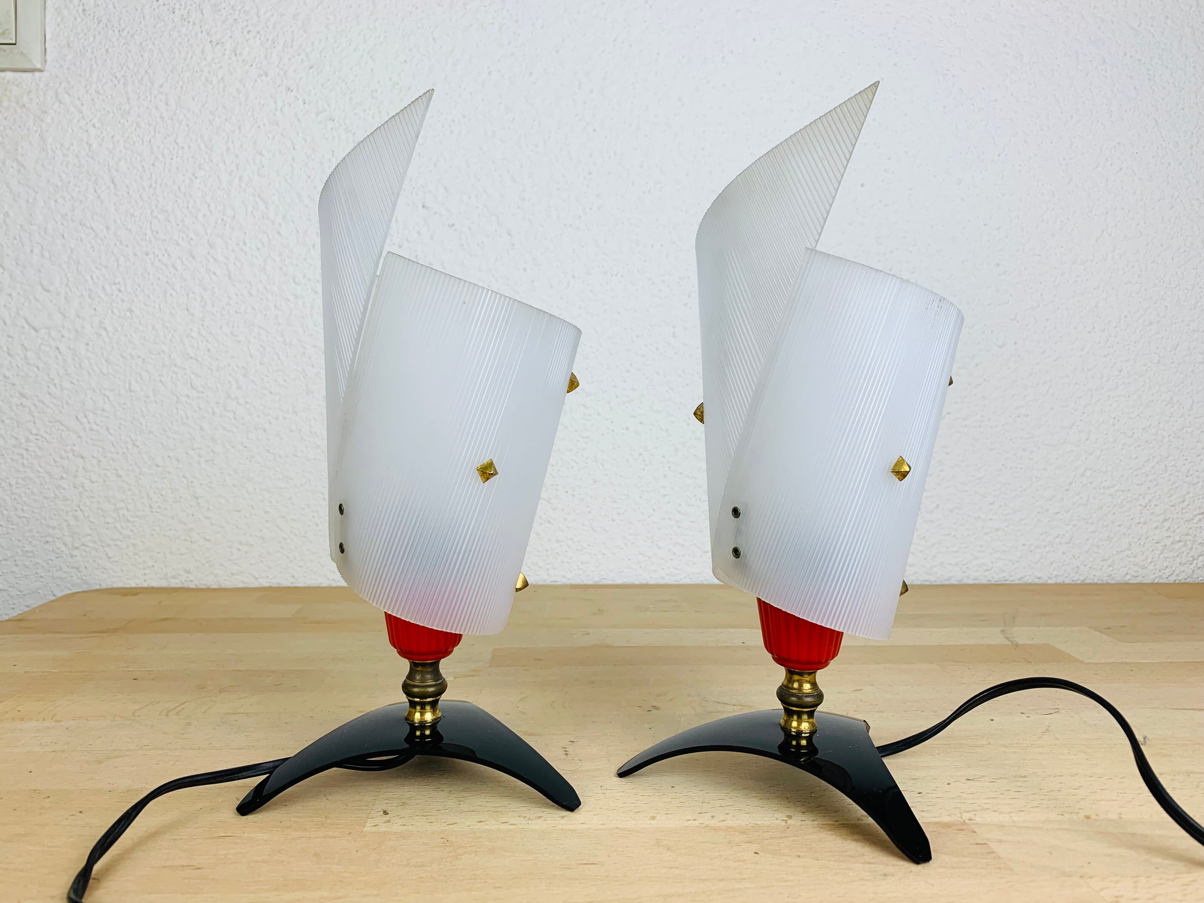 Pair of 50s plastic brass bedside lamps