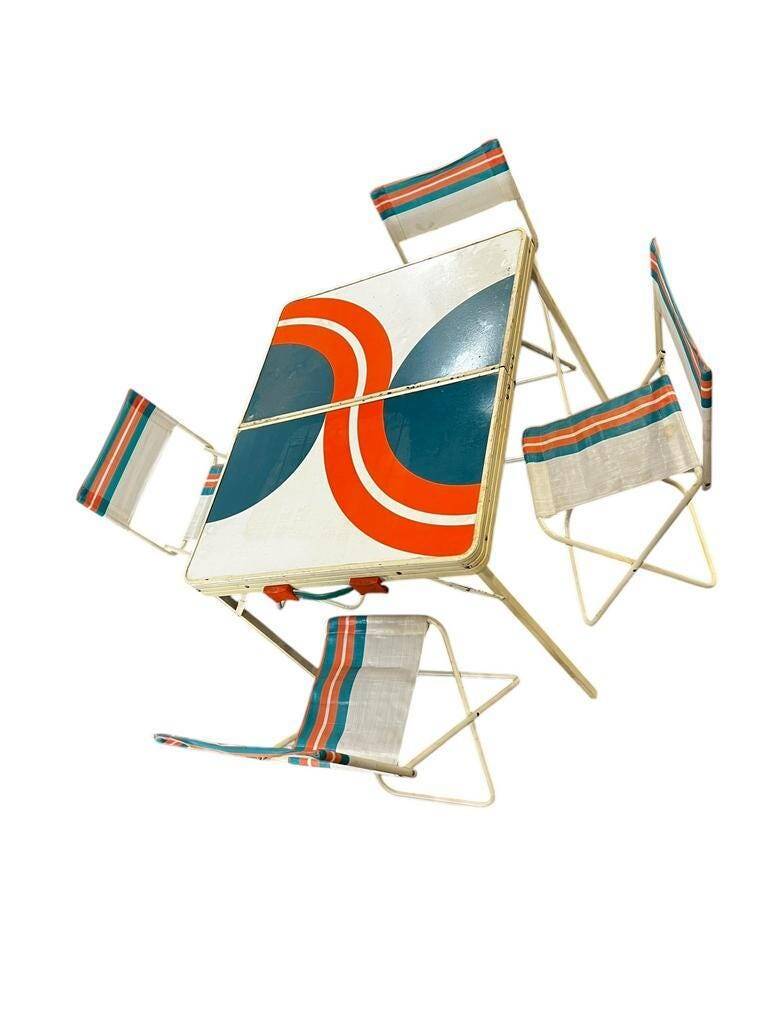 Vintage camping set in a suitcase: 4 chairs and a folding table