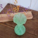 Green vase with high neck made of glass paste