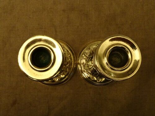 Pair of old torches candle holders bronze brass floral decoration Ht 18,8 cm ref A173/40