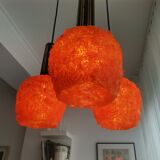 Orange Lucite Spaghetti 3 light cascading chandelier lamp