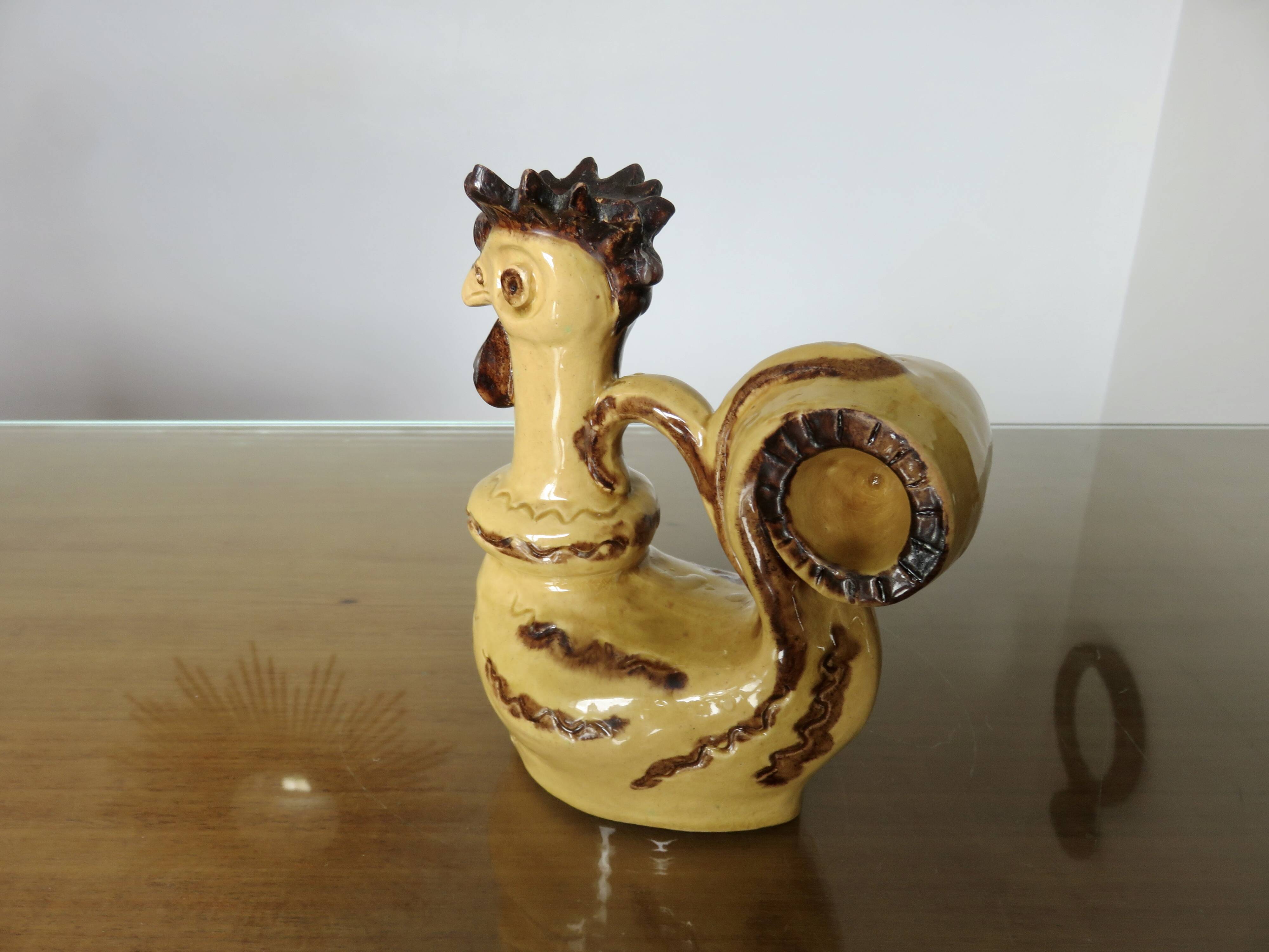 Ceramic candlestick "the rooster" from Périgourdine pottery, 1960