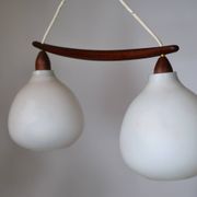 Ceiling lamp in opaline glass and teak by Uno & Östen Kristiansson, 1960s